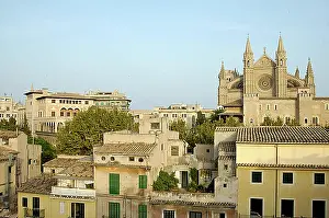 Accommodations Prints: Hotel Tres, view from roof terrace on old town and cathedral