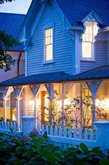 House lit up at night, Jamestown, Rhode Island, USA