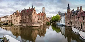 Calm Prints: House reflections and boats on Dijver canal