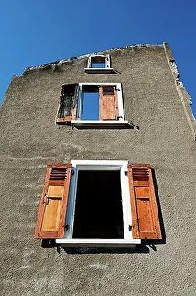 House Wall Prints: House wall with open window, window