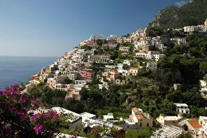 Hillside Prints: Houses on hillside, Positano, italy