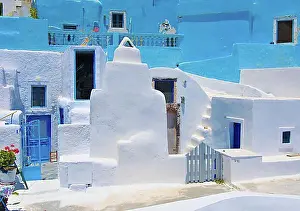 Entrances Prints: Houses in a typical Cycladic architectural style