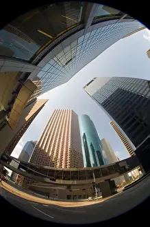 Texas Prints: Houston Texas downtown skyline with fisheye lens