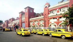 Oldest Prints: Howrah railway station building and taxi stand ; Calcutta now Kolkata ; West Bengal ; India