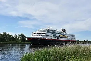 Germany Prints: Hurtigruten ship Maud sails through the Kiel Canal, Schleswig-Holstein, Germany, Europe