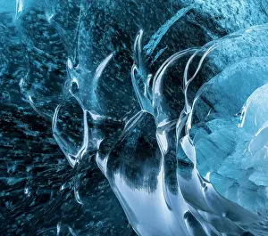 Global Warming Prints: Ice cave in the glacier Breidamerkurjokull in Vatnajokull National Park