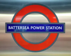 Branding Prints: The iconic roundel logo for London Underground at Battersea Power Station tube station on the Northern Line in London