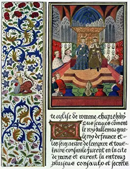 Emperor Prints: Illumination depicting Emperor Wenceslaus IV of Bohemia (1361-1419) and King Charles VI of France (1368-1422)