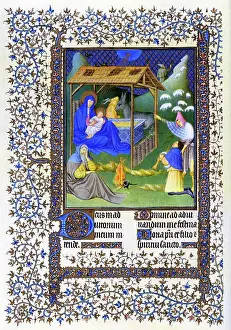 Manuscript Prints: Illumination depicting the nativity from the Belles Heures of Jean de France