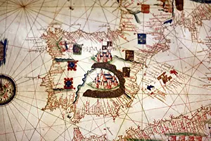 Sicily Prints: Detail from an illustrated navigational map of Europe