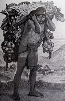 Southamerica Prints: Illustration of an Aztec carrying food to market