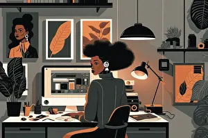 Chic Prints: Illustration black businesswoman working in studio Generative AI