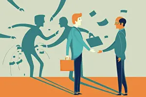 Face To Face Prints: Illustration of businessman misleading colleague