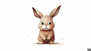 Ki Generated Prints: Illustration of a cute, whimsical brown and white bunny