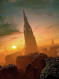 Terrestrial Prints: Illustration depicting alien constructions on an extrasolar planet