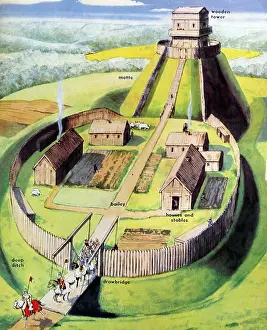 Courtyard Prints: Illustration depicting an English Norman