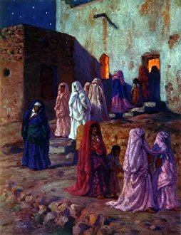 1918 Prints: Illustration depicting Moslem Arab women celebrating Mawlid (Birth of the Prophet)