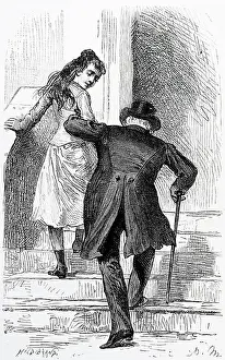 Assist Prints: Illustration depicting a young girl helping an elderly man up some stairs