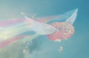 Innovation Prints: Illustration of flying brain
