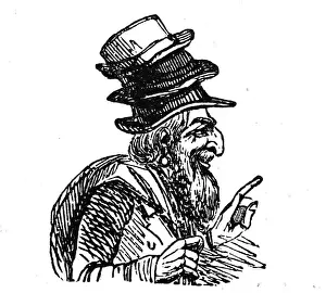 Trader Prints: Illustration of a Jewish street trader selling hats. Dated 19th Century