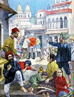 India Prints: Illustration showing starvation and hunger in British ruled India 1900