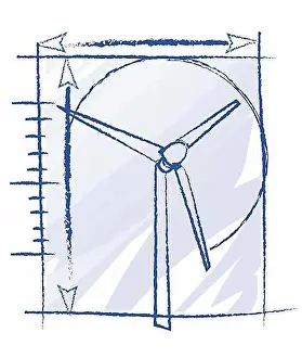 Studio Shots Prints: Illustration, technical drawing of a wind turbine