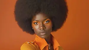 Matter Prints: Image AI. African American Woman with Afro style haircut 1970s