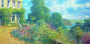 Impressionism Prints: Impressionist garden Composition with coastline