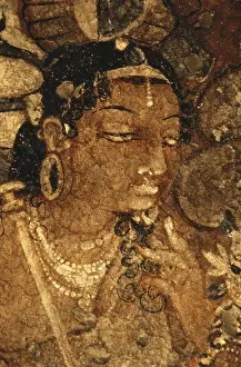 Frescoes Prints: INDIA. Ajanta. Ajanta Caves. Face of a woman