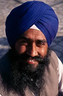 Solitary Prints: India, Delhi, Head And Shoulders Portrait Of Sikh Man Wearing Blue Turban