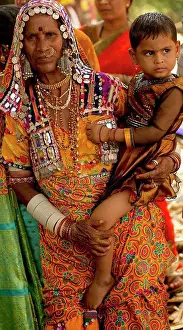 Curiosity Prints: India, Karnataka, People, Lambani Gypsy woman holding child