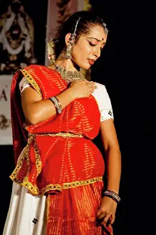 Arts Culture And Entertainment Prints: India, Karnataka, Young girl dancing in traditional dress; Udupi