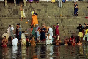 Pilgrim Prints: India, Varanasi, Ganges River, Pilgrims Washing In River