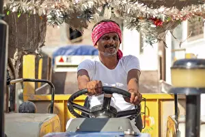 Rural Scene Prints: Indian Farmer driving a tractor