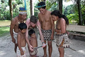 Medium Group Prints: Indiginous Bora villagers at Kapitari village, near Manacamiri, Amazon River, Peru