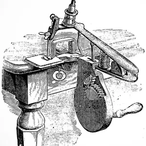 Inexpensive hand-driven sewing machine (costing 2 guineas)