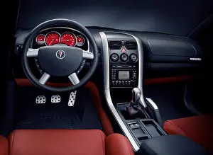Dashboard Prints: interior Pontiac GTO 2005 red leather seats dashboard black silver trim steering wheel gauges gear shift