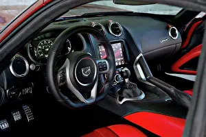 Instrument Panel Prints: Interior of a red 2013 Dodge Viper SRT showing the steering wheel