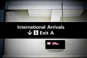 Instruction Prints: International Arrivals sign at San Francisco International Airport, California, USA