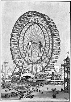 Giant Prints: International Exhibition, Chicago, USA, 1893. The giant Ferris wheel. Illustration 1893