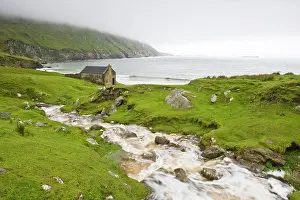 Rushing Prints: Ireland, County Mayo, Cong. Cottage windowbox with colorful flowers