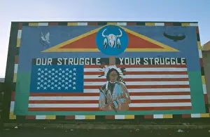 : Ireland, North , Belfast, 'Red Indian Mural Depicting Traditional Indian Figure Standing Against The American Flag