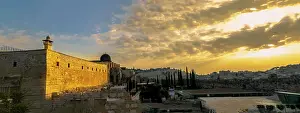 Jerusalem Prints: Israel, Jerusalem. Sunrise over the West Wall of the Temple Mount