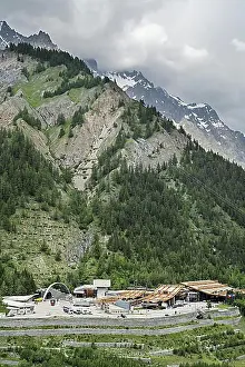 Entrances Prints: Italian entrance of the Mont Blanc Tunnel in the Alps linking Chamonix