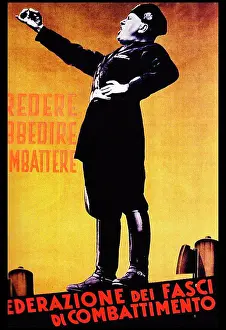 Fascist Prints: Italian Fascist propaganda poster depicting Mussolini 1935