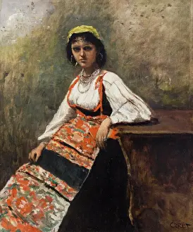 Beautiful Woman Prints: Italian Girl Oil on canvas; c. 1872 Jean-Baptiste-Camille Corot; French; 1796 - 1875