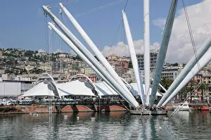 Genoa Prints: Italy, Liguria, Genoa, Porto Antico, Bigo lift & modern port building