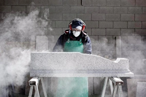 Manual Worker Prints: Italy, Premosello Chiovenda, Verbania, Man working with stone