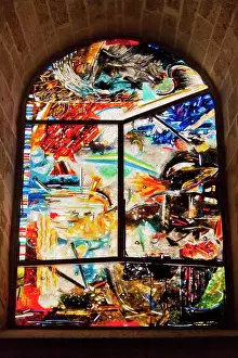 Union Prints: Italy, Sicily, Cefalu, Piazza Duomo. Stained glass window in Cefalu Cathedral