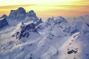 Non Urban Prints: Italy, Trentino-Alto Adige, Aerial view of snowcapped peaks of Dolomites